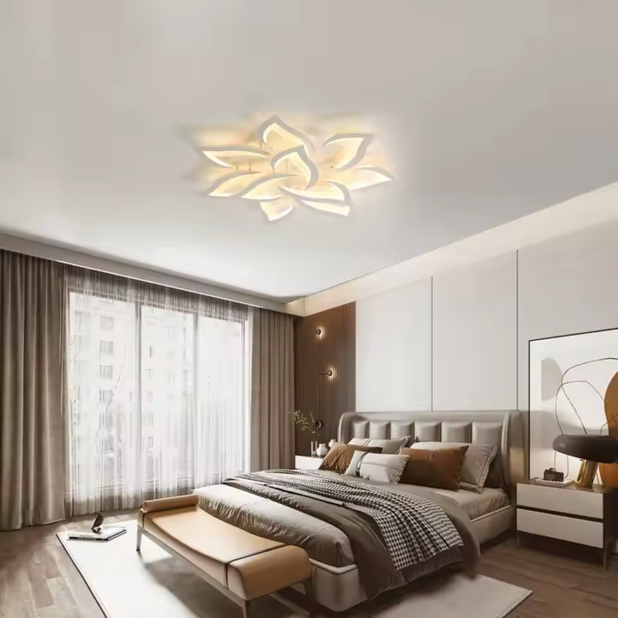 Lustra LED cu telecomanda LOTUS 91W, 9 Petale, lumina Rece/Calda/Neutra, Dimabila, Alb Lustre LED cu Telecomanda Default Title Alessandro Design