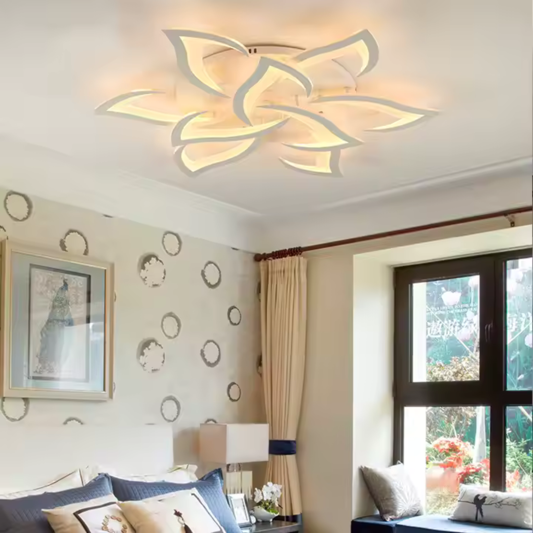 Lustra LED cu telecomanda LOTUS 91W, 9 Petale, lumina Rece/Calda/Neutra, Dimabila, Alb Lustre LED cu Telecomanda Default Title Alessandro Design