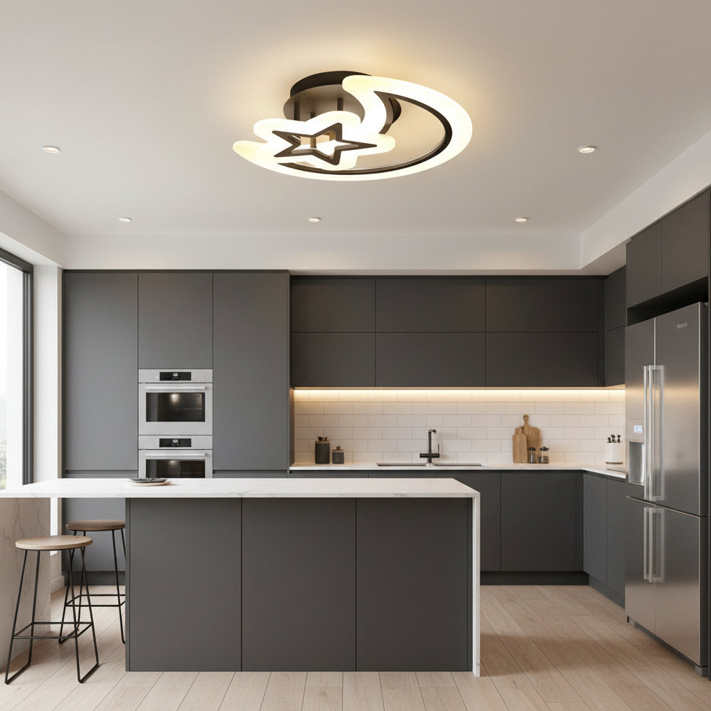 Lustra LED cu telecomanda LUNA SI STEA 59W, 2 Elemente, lumina Rece/Calda/Neutra, Dimabila, Negru Lustre LED cu Telecomanda Default Title Alessandro Design