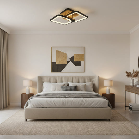 Lustra LED cu telecomanda ZOE 27W, 2 Patrate, lumina Rece/Calda/Neutra, Dimabila, Negru Lustre LED cu Telecomanda Default Title Alessandro Design