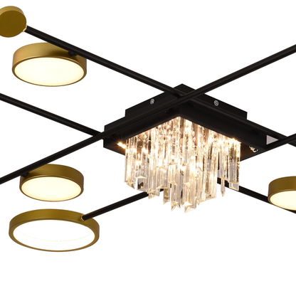 Lustra LED cu telecomanda si cristal GUIDA 46W, 8 Elemente, lumina Rece/Calda/Neutra, Dimabila, Negru Auriu Lustre LED cu Telecomanda Default Title Alessandro Design
