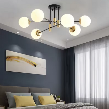 Lustra cu Glob Alb Rotund, PENTHOUSE Lounge, 6xE27, Negru / Auriu, Metal Lustre Moderne Default Title Alessandro Design