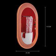 Oglinda LED FISHMAN Ovală, 55x110cm, Ramă din acrilic cu efect irizat, Senzor, Lumina 3000K, 4000K, 6000K, Sistem Dezaburire, Acrilic, Functii Ceas si Temperatura