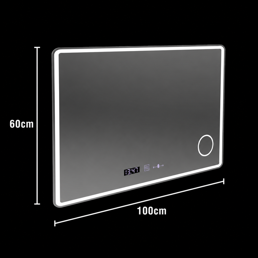Oglinda LED Rectangulara 100x60 Aura Riflesso Puro MotionGlow Marcello, Sistem Dezaburire, Ceas, Dimabila