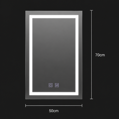 Oglinda LED Rectangulara, 50x70cm, RADIANTE Touch, Lumina Rece, Sistem Dezaburire, Dimabila