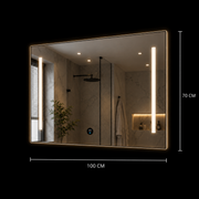 Oglinda LED SLUPSK, 100x70cm, Gri, Comutator rotativ inteligent cu afișaj RGB, CCT reglabil 3000K–6000K, Metal, Functii Ceas