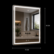 Oglinda LED WAMOSK, 52W, 75x90cm, Alb, Senzor, Lumina 3000K, 4000K, 6000K, Sistem Dezaburire, Metal, Functii Ceas si Temperatura