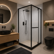 Paravan duș Walk-In 100x100x195 cm, sticlă securizată 7.6 mm, satin, profil metalic rezistent, Negru