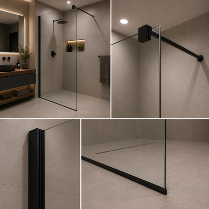 Paravan duș Walk-In 100x195cm, Sticlă securizată 8 mm, Profil metalic rezistent, Negru