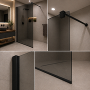 Paravan duș Walk-In 80x195cm, Sticlă Gri securizată 8 mm, Profil metalic rezistent, Negru