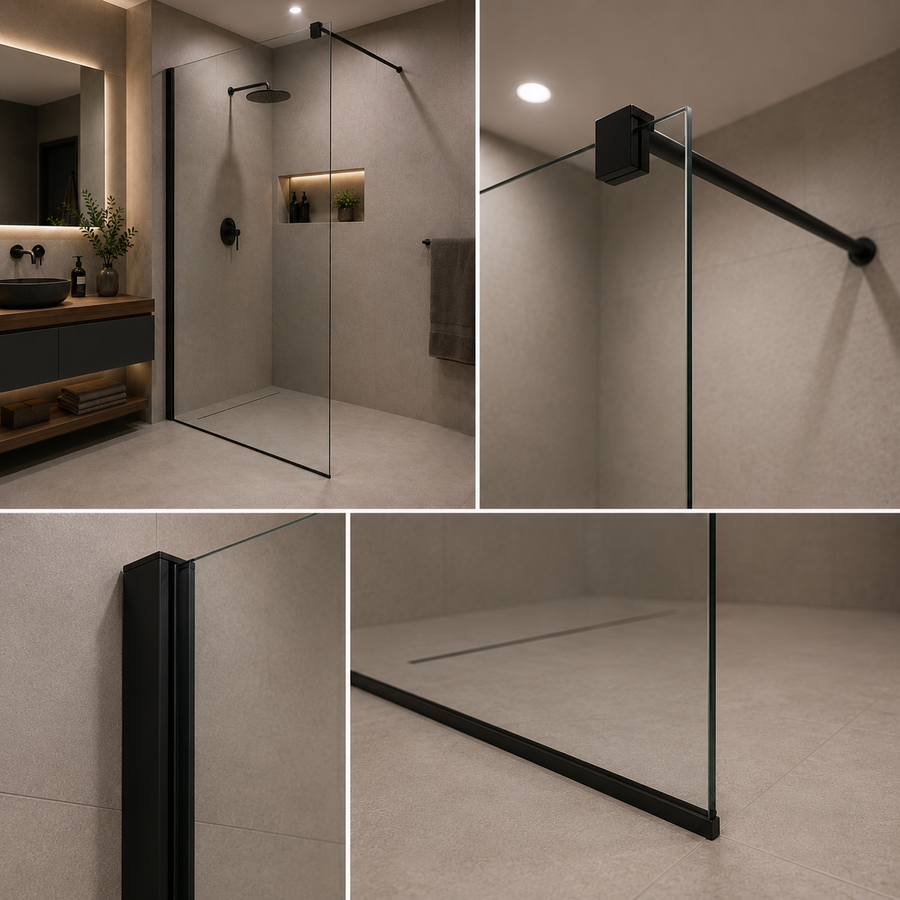 Paravan duș Walk-In 90x195cm, Sticlă securizată 8 mm, Profil metalic rezistent, Negru