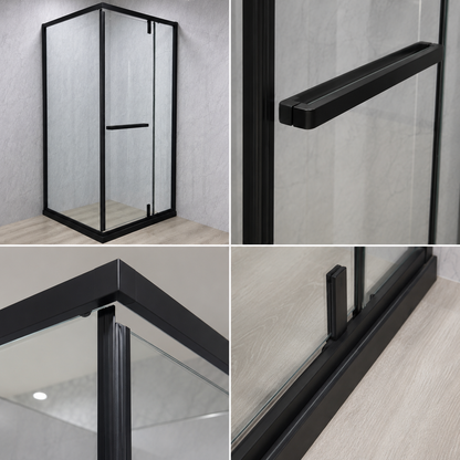 Paravan duș Walk-In 90x90x195 cm, sticlă securizată 7.6 mm, satin, profil metalic rezistent, Negru