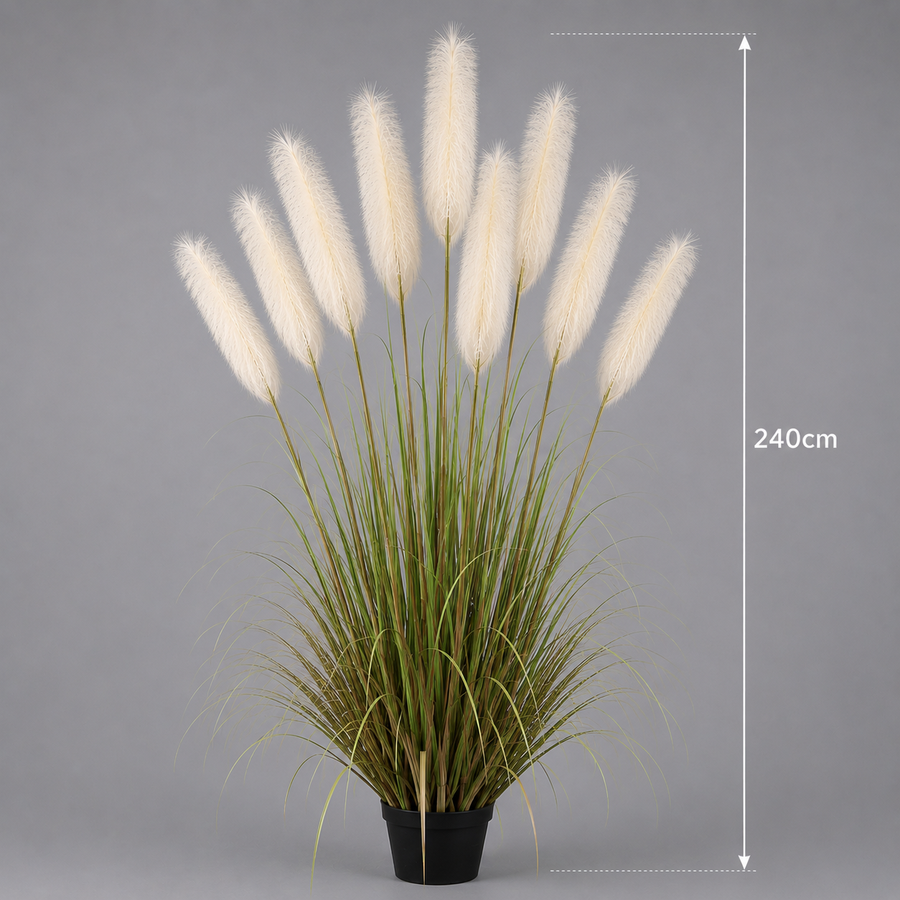 Planta Artificială Iarbă Ornamentală, 240cm, cu 9 fire, Stuf si Iarba, Verde si Roz, Fara Ghiveci
