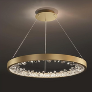 Lustra LED suspendata cu telecomanda, Cristale K9, 29W, 1 Cerc, lumina Rece/Calda/Neutra, Dimabila, Auriu, Inaltime Reglabila Lustre LED cu Telecomanda Default Title Alessandro Design
