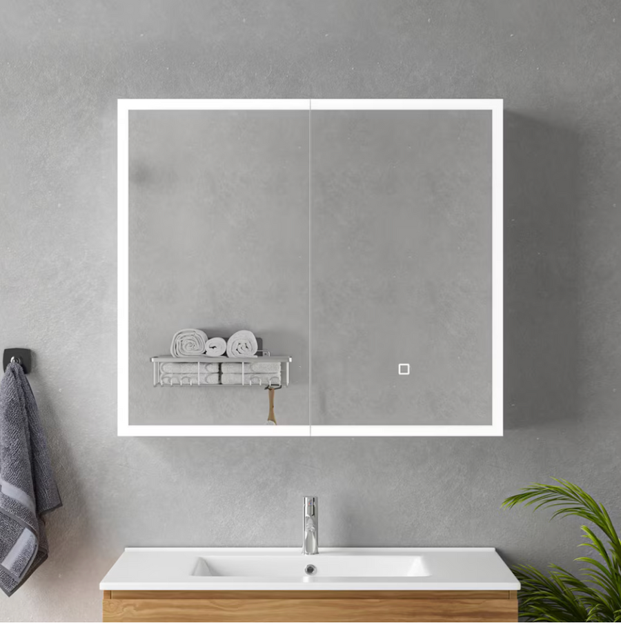 Oglinda LED cu Dulap MODA 80x70 cm Alb Iluminare Perimetrala si Senzor Touch Oglinzi Dulap Default Title Alessandro Design