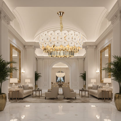 Candelabru Cristal PETAL Eleganza 9xE14, D50 cm, Auriu, Inaltime Reglabila, Metal si Cristal Candelabre Cristal Default Title Alessandro Design