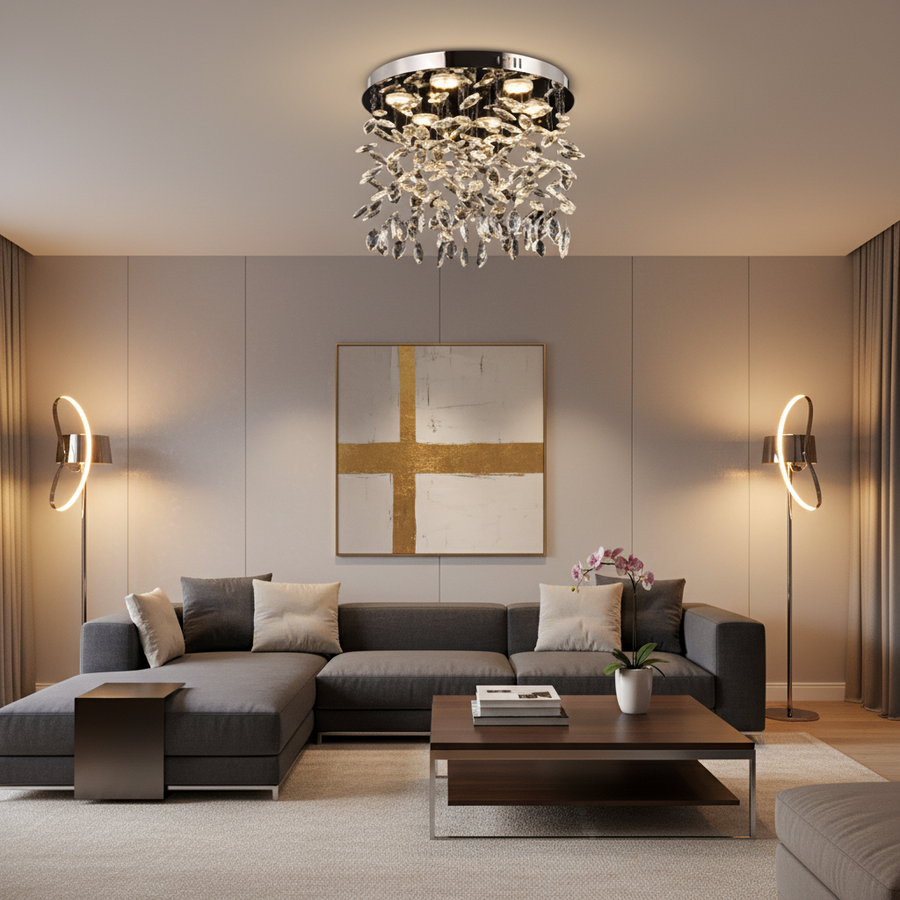 Candelabru LED Cristal LLC210/550CH Rotund, 30W, Lumina Rece/Calda/Neutra, Cristal, Crom Lucios