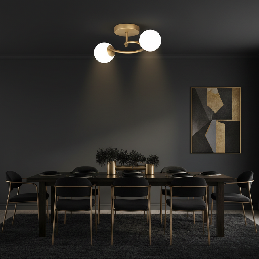 Lustra LED si cristal ORBIT, 55cm, 2xE27, Globuri, Auriu