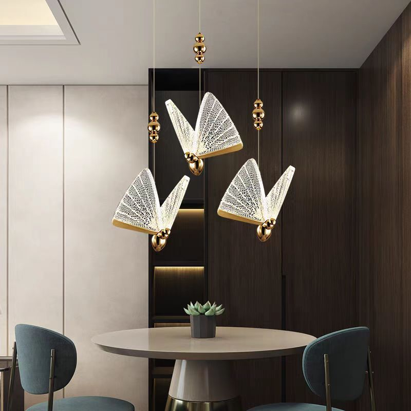 Lustră Suspendată LED Acril Butterfly 9W, Lumina Calda/Neutra/Rece 3000K/4000K/6000K, Auriu, Metal și Acril, Inaltime Reglabila Lustre LED Default Title Alessandro Design