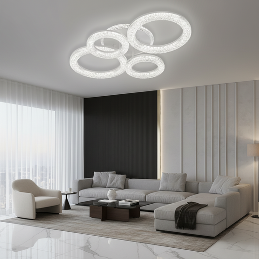 Lustră LED Linnea cu Telecomandă, 74W, 3000K/4000K/6000K, Dimabil, Alb, Cristale Lustre LED cu Telecomanda Default Title Alessandro Design