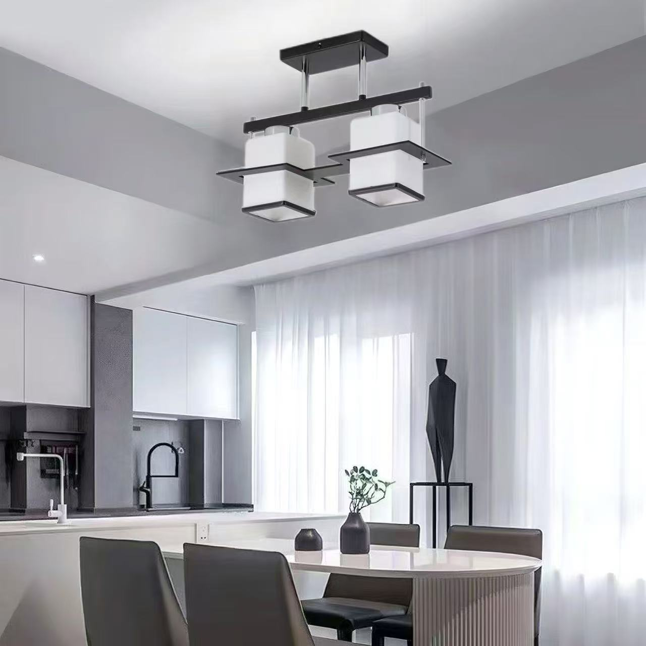 Lustra Clasica Aramis cu Lemn Abajur Patrat 2X E27 Gri Negru Lustre Clasice Default Title Alessandro Design