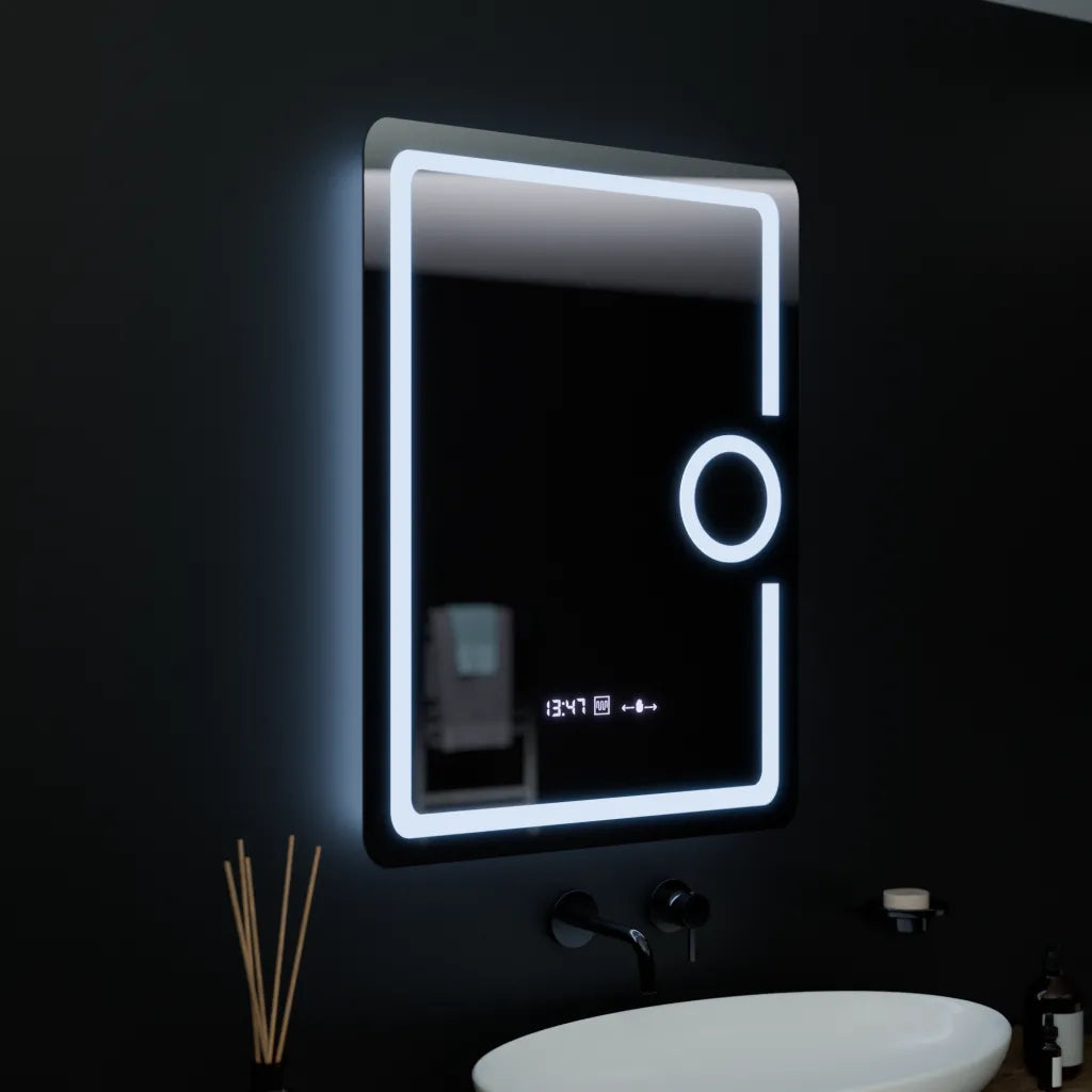 Oglinda LED Rectangulara, 60x80cm, Eclat MotionGlow Marcello, Ceas & Termometru, Sistem Dezaburire, Lupa Cosmetica, Dimabila Oglinzi Marcello Default Title Alessandro Design