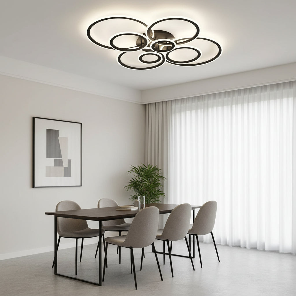 Lustra LED cu telecomanda BETTY 127W, 8 Cercuri, lumina Rece/Calda/Neutra, Dimabila, Negru Lustre LED cu Telecomanda Default Title Alessandro Design