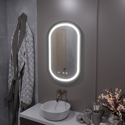 Oglinda LED Touch Helmut Sistem Dezaburire, Ceas si Temperatura 50x80 cm Rama Negru Brushed Marcello Funghi