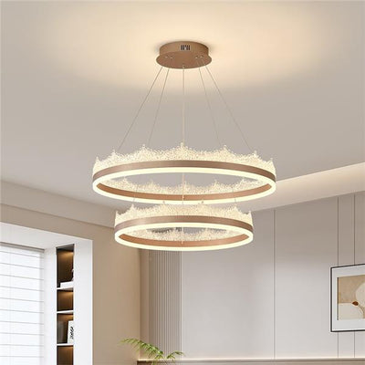 Lustra LED suspendata cu telecomanda NIVALIS 126W, Cercuri 60x80cm, lumina Rece/Calda/Neutra, Dimabila,Inaltime Reglabila, Auriu
