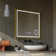 Oglinda LED Touch CLARUS Sistem Dezaburire, Ceas si Temperatura 80x60 cm Rama Auriu Brushed Lupa Cosmetica Oglinzi Korman S Default Title Alessandro Design