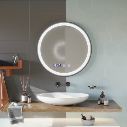 Oglinda LED Touch NOVARA Sistem Dezaburire, Ceas si Temperatura 70 cm Rama Negru Brushed Oglinzi Korman S Default Title Alessandro Design