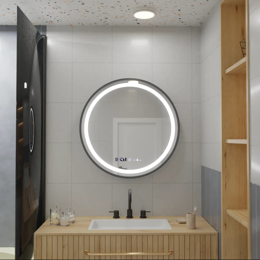 Oglinda LED Rotunda, 60cm, Celeste Majeste Noir Eleve MotionGlow Marcello, Sistem Dezaburire, Ceas & Termometru, Dimabila Oglinzi Marcello Default Title Alessandro Design