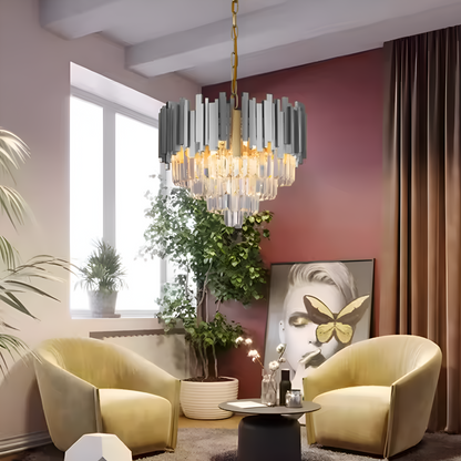 Candelabru Cristal BLOIS Eleganza 8xE14, Diametru 50 cm, Argintiu, Inaltime Reglabila Candelabre Cristal Default Title Alessandro Design