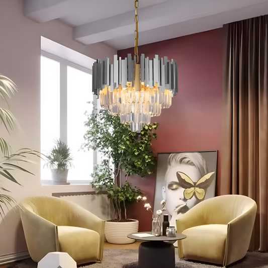 Candelabru Cristal BLOIS Eleganza 8xE14, Diametru 50 cm, Argintiu, Inaltime Reglabila Candelabre Cristal Default Title Alessandro Design