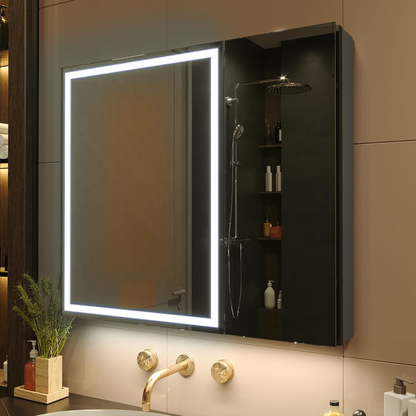Oglinda LED cu Dulap STRATO 75x70 cm Negru Iluminare Completa si Depozitare Spatioasa Oglinzi Dulap Default Title Alessandro Design