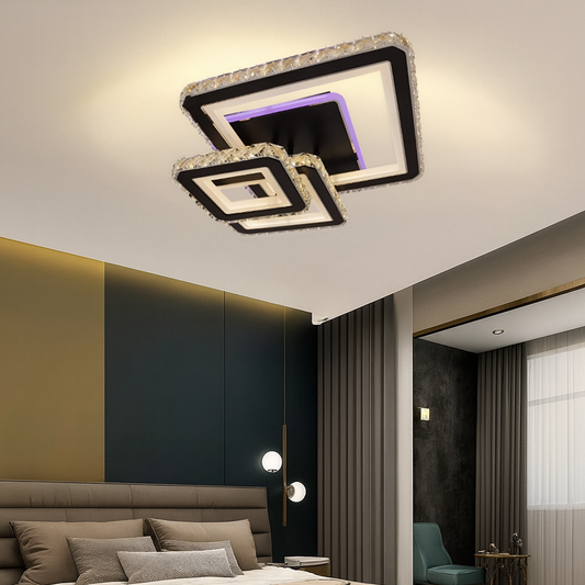 Lustra LED cu telecomanda si cristal LEILA 88W, 3 Patrate, lumina Rece/Calda/Neutra, Dimabila, Negru Crom Lucios Lustre LED cu Telecomanda Default Title Alessandro Design