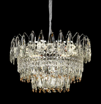 Candelabru Cristal MAJESTIC Eleganza, 9x E14, Diametru 50cm, Crom Lucios, Inaltime Reglabil