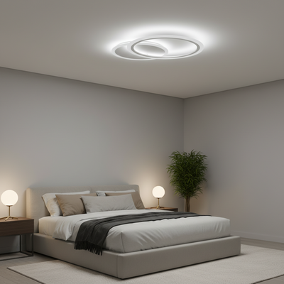 Lustra LED cu telecomanda LUCY 27W, 2 Cercuri, lumina Rece/Calda/Neutra, Dimabila, Alb, Metal si Acril