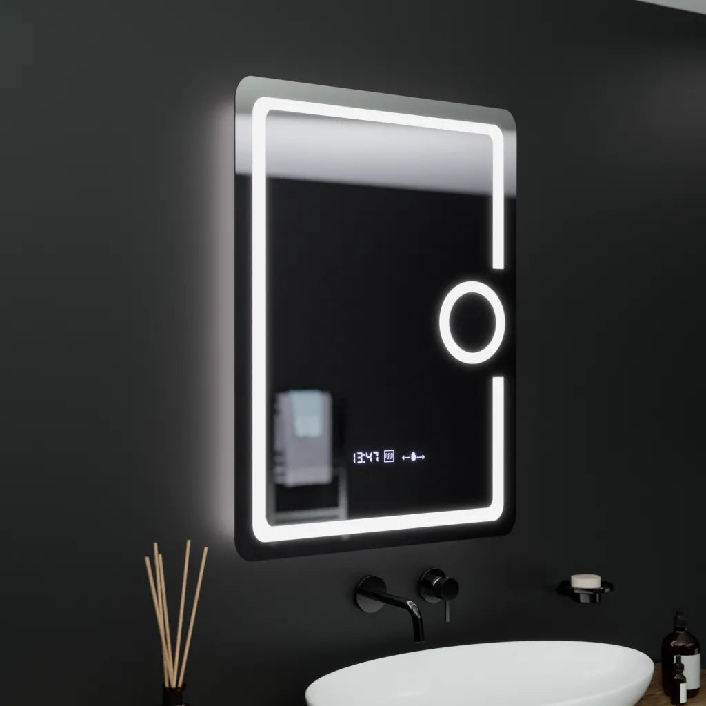 Oglinda LED Rectangulara, 60x80cm, Eclat MotionGlow Marcello, Ceas & Termometru, Sistem Dezaburire, Lupa Cosmetica, Dimabila Oglinzi Marcello Default Title Alessandro Design