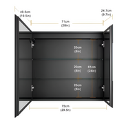 Oglinda LED cu Dulap STRATO 75x70 cm Negru Iluminare Completa si Depozitare Spatioasa Oglinzi Dulap Default Title Alessandro Design