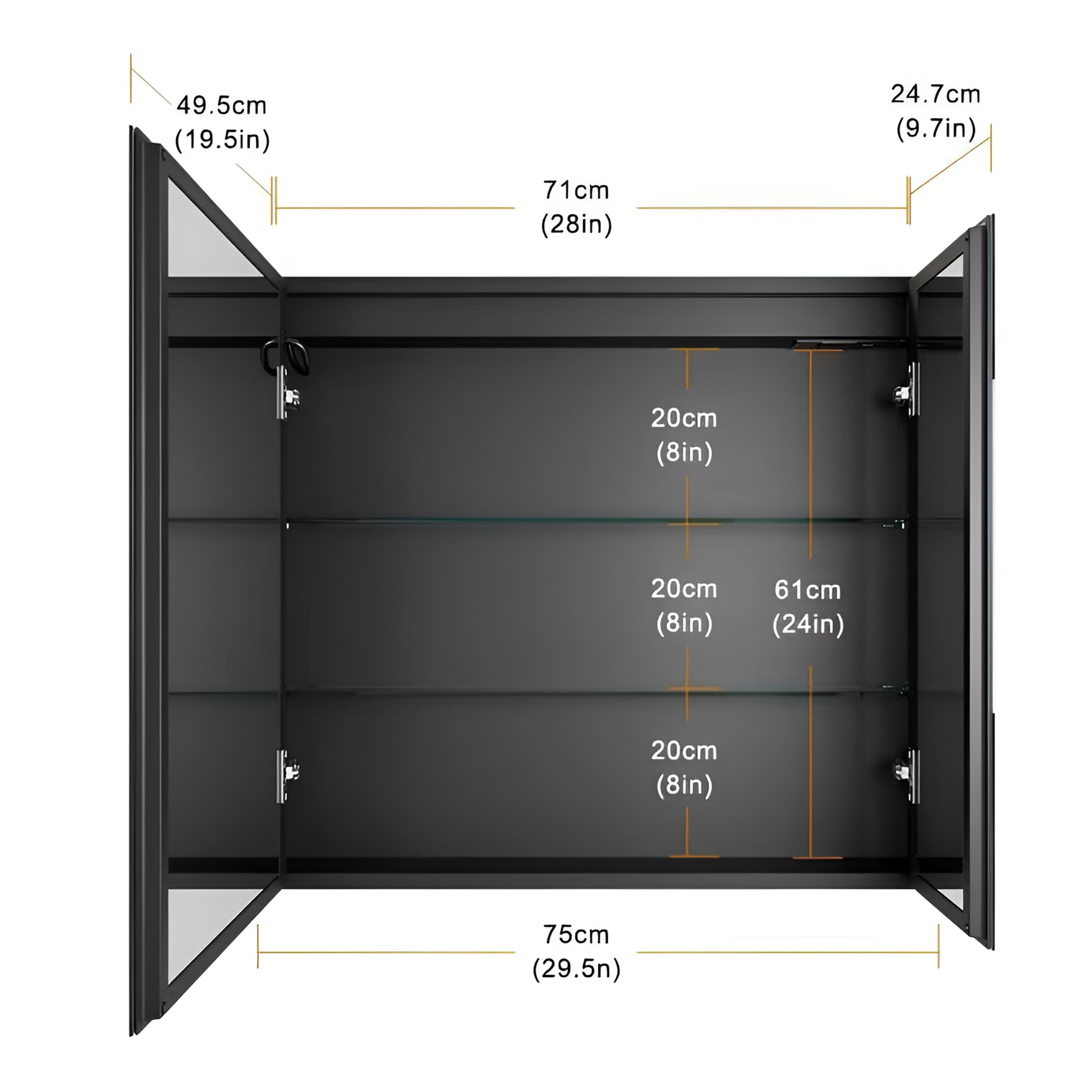 Oglinda LED cu Dulap STRATO 75x70 cm Negru Iluminare Completa si Depozitare Spatioasa Oglinzi Dulap Default Title Alessandro Design