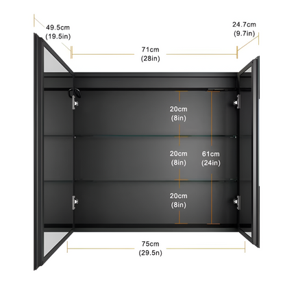 Oglinda LED cu Dulap STRATO 75x70 cm Negru Iluminare Completa si Depozitare Spatioasa Oglinzi Dulap Default Title Alessandro Design