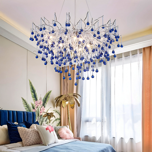 Candelabru Cristal CC335/400CH, 4x G9, Crom si Cristale Albastre, 40cm, Inaltime Reglabila Candelabre Cristal Default Title Alessandro Design