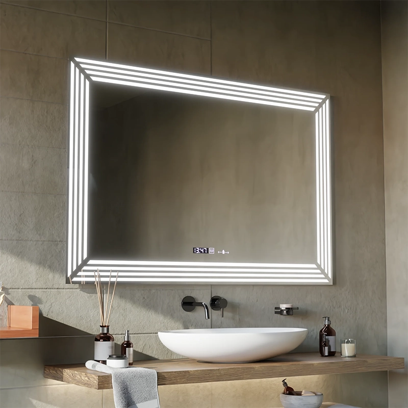 Oglinda LED Rectangulara, 110x65cm, Venezia Senzor MotionGlow Marcello, Sistem Dezaburire, Ceas & Termometru, Dimabila