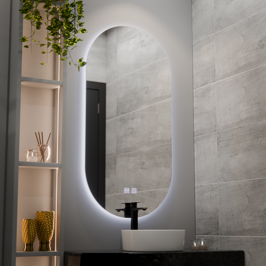 Oglinda LED Ovala, 50x100cm, Velara Touch, Sistem Dezaburire, Dimabila