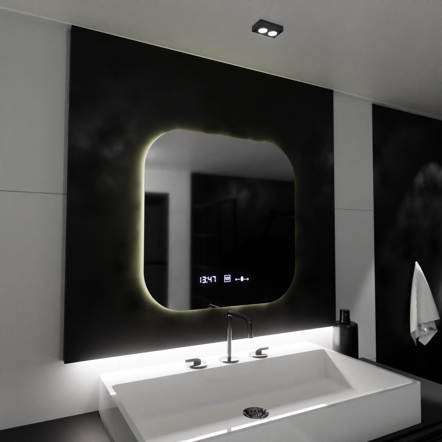 Oglinda LED Rectangulara 60x60 Aura Riflesso Puro MotionGlow Marcello, Sistem Dezaburire, Termometru si Ceas, Dimabila Oglinzi Marcello Default Title Alessandro Design
