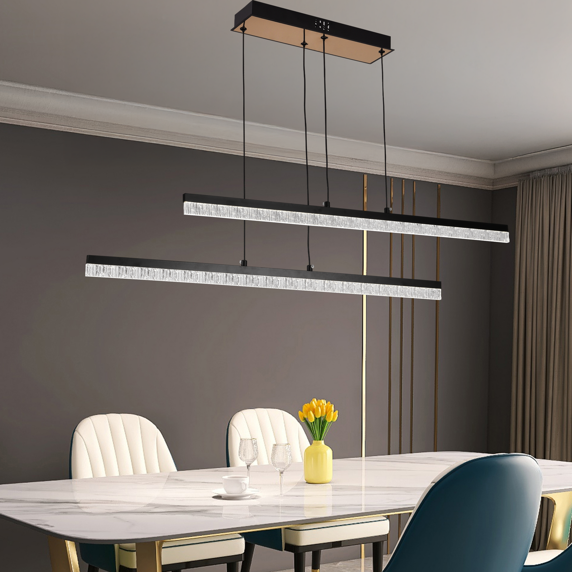Lustra LED Suspendata cu Telecomanda, STRATA, 2 elemente, 37W, Lumina 3000/4000/6000K, Negru, Inaltime Reglabila Lustre LED cu Telecomanda Default Title Alessandro Design