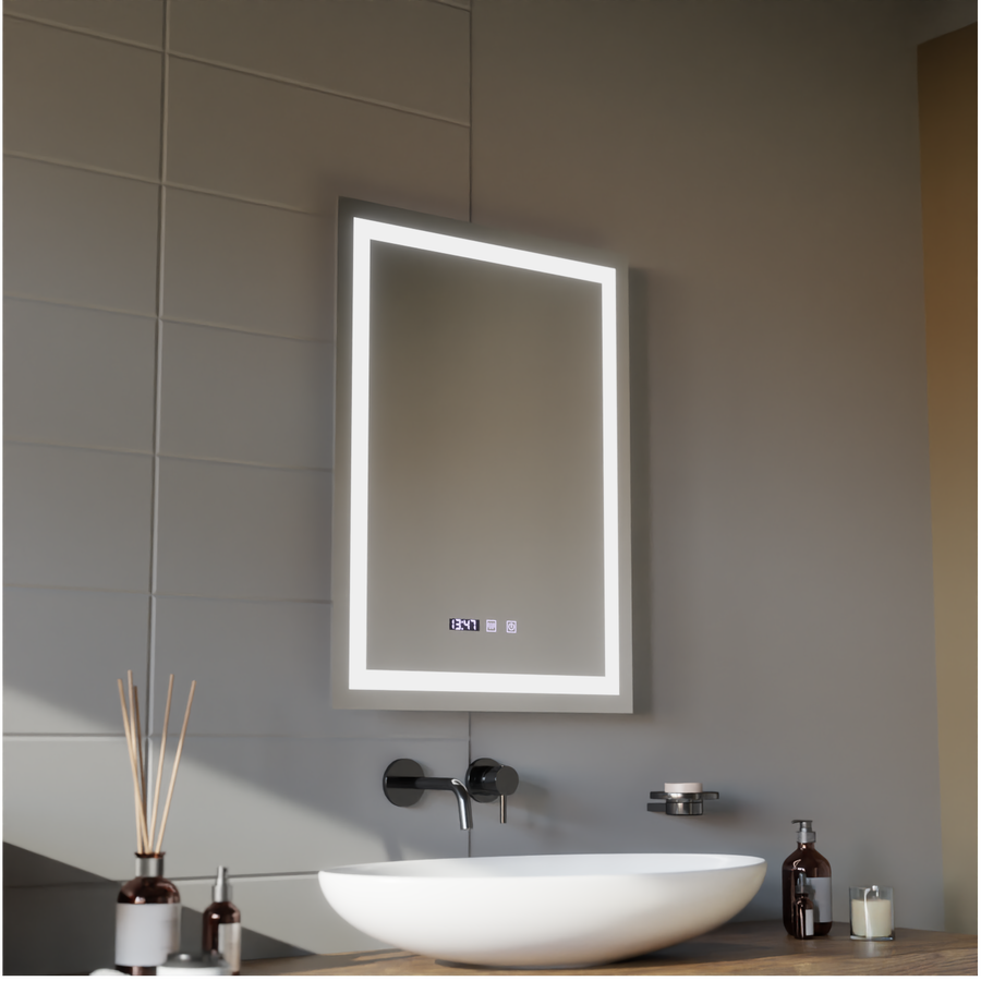 Oglinda LED Touch MODENA Sistem Dezaburire, Ceas si Temperatura 60x80 cm Oglinzi Korman S Default Title Alessandro Design