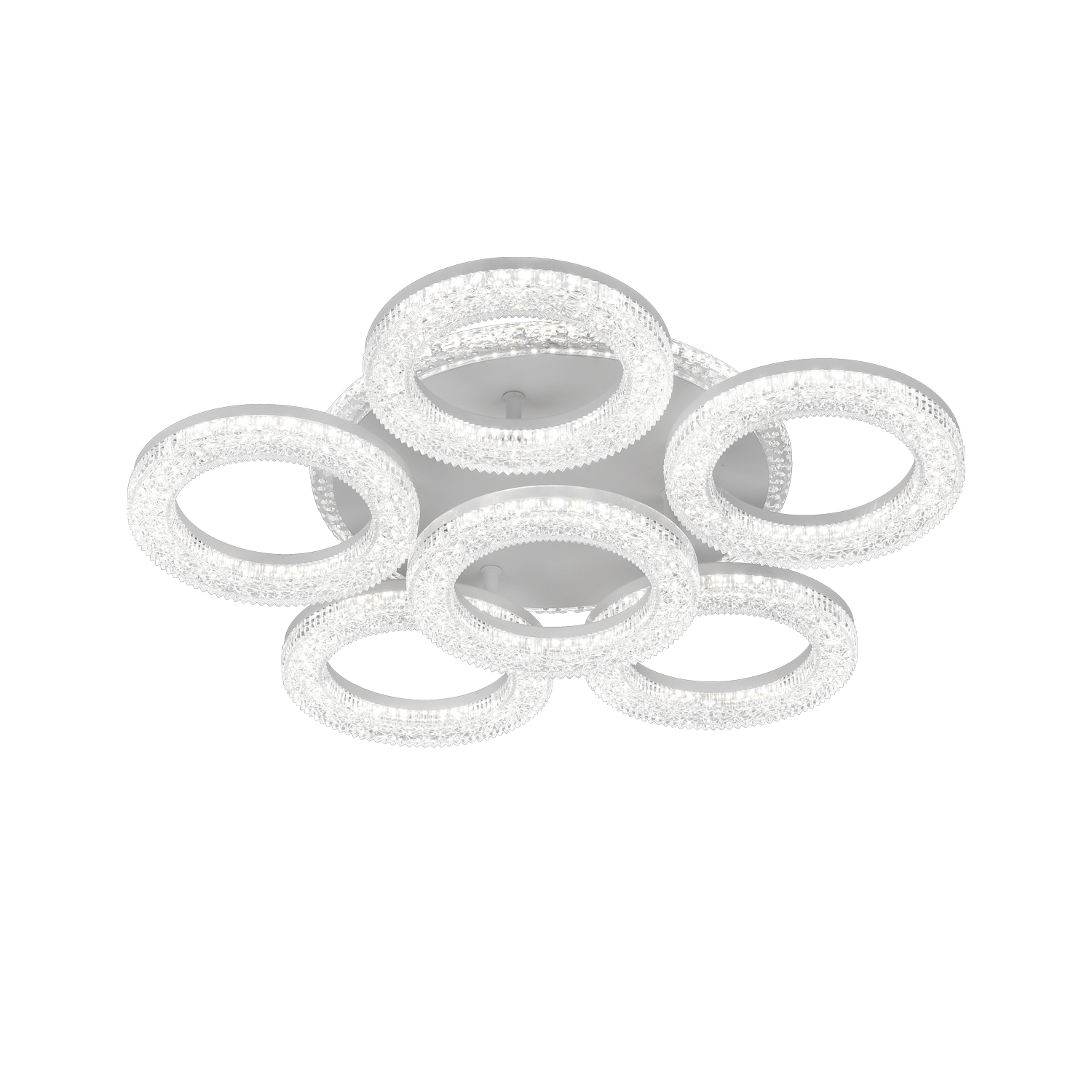 Lustră LED FREJA cu Telecomandă, 51cm, 90W, 3000K/4000K/6000K, Dimabil, Alb, Cristale, 6 Cercuri Lustre LED cu Telecomanda Default Title Alessandro Design