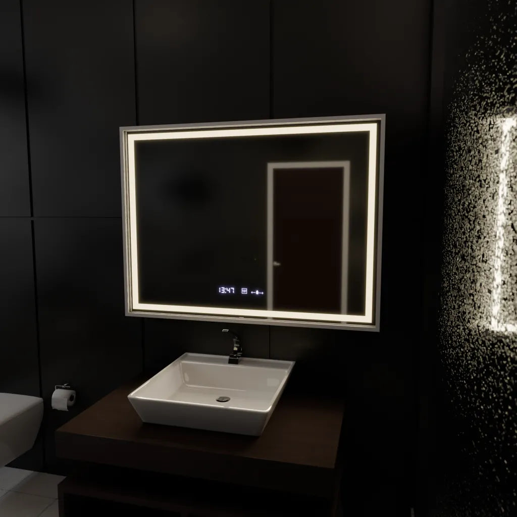 Oglinda LED Rectangulara, 80x60cm, Verite Imperial Silver Motion Glow Marcello, Sistem Dezaburire, Ceas & Termometru, Dimabila Oglinzi Marcello Default Title Alessandro Design